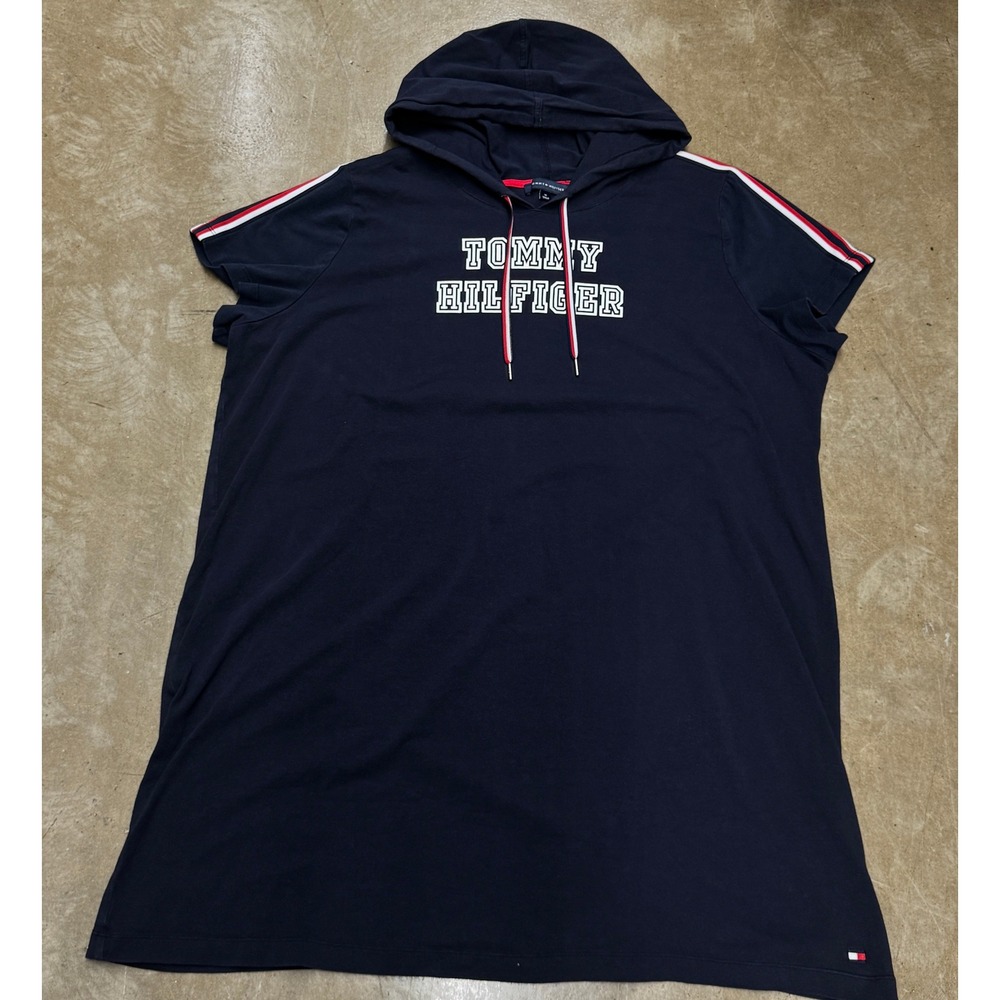 Tommy Hilfiger Womens Navy Blue Short Sleeve Hooded Logo T-Shirt Dress 3X